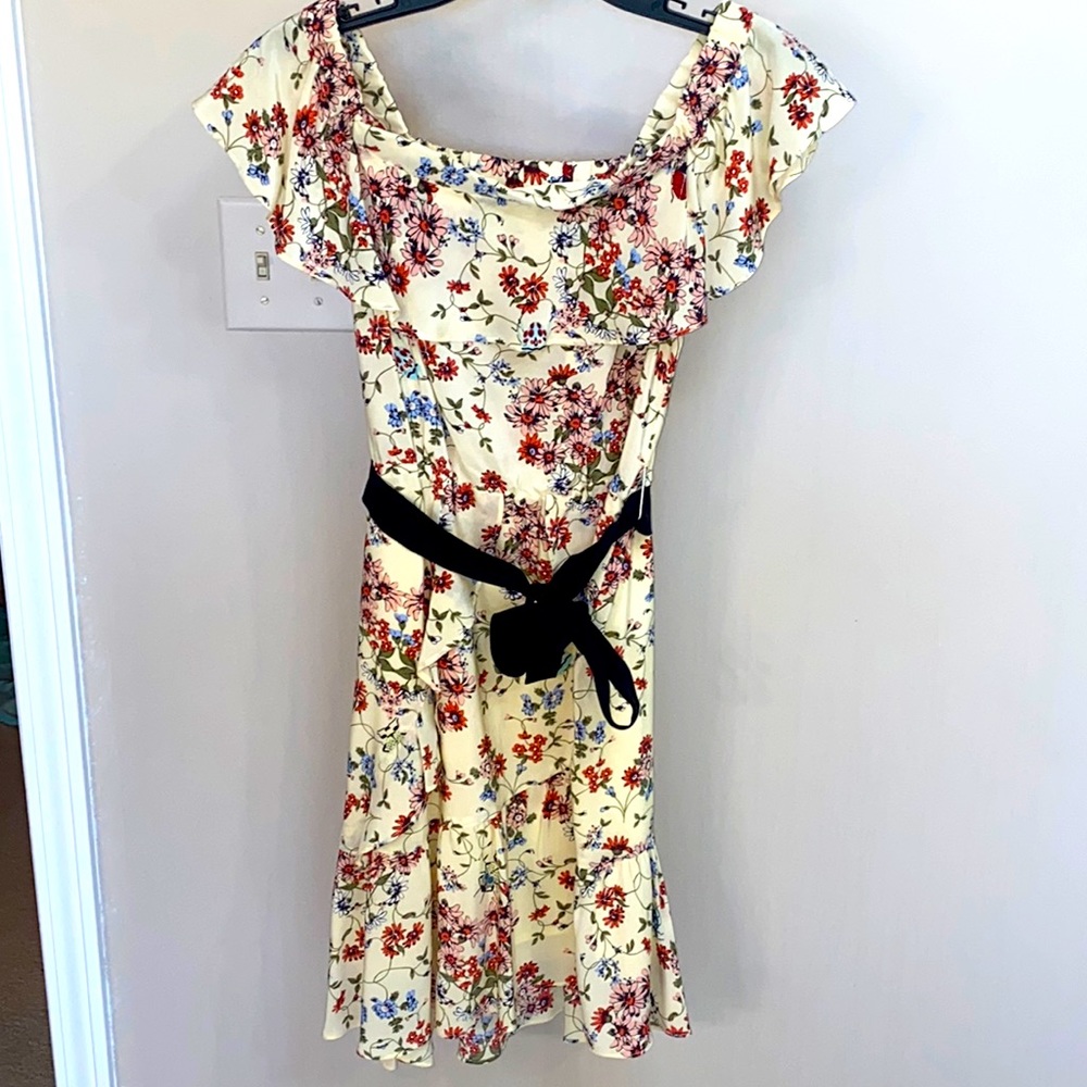 Maje off the shoulder floral mini dress